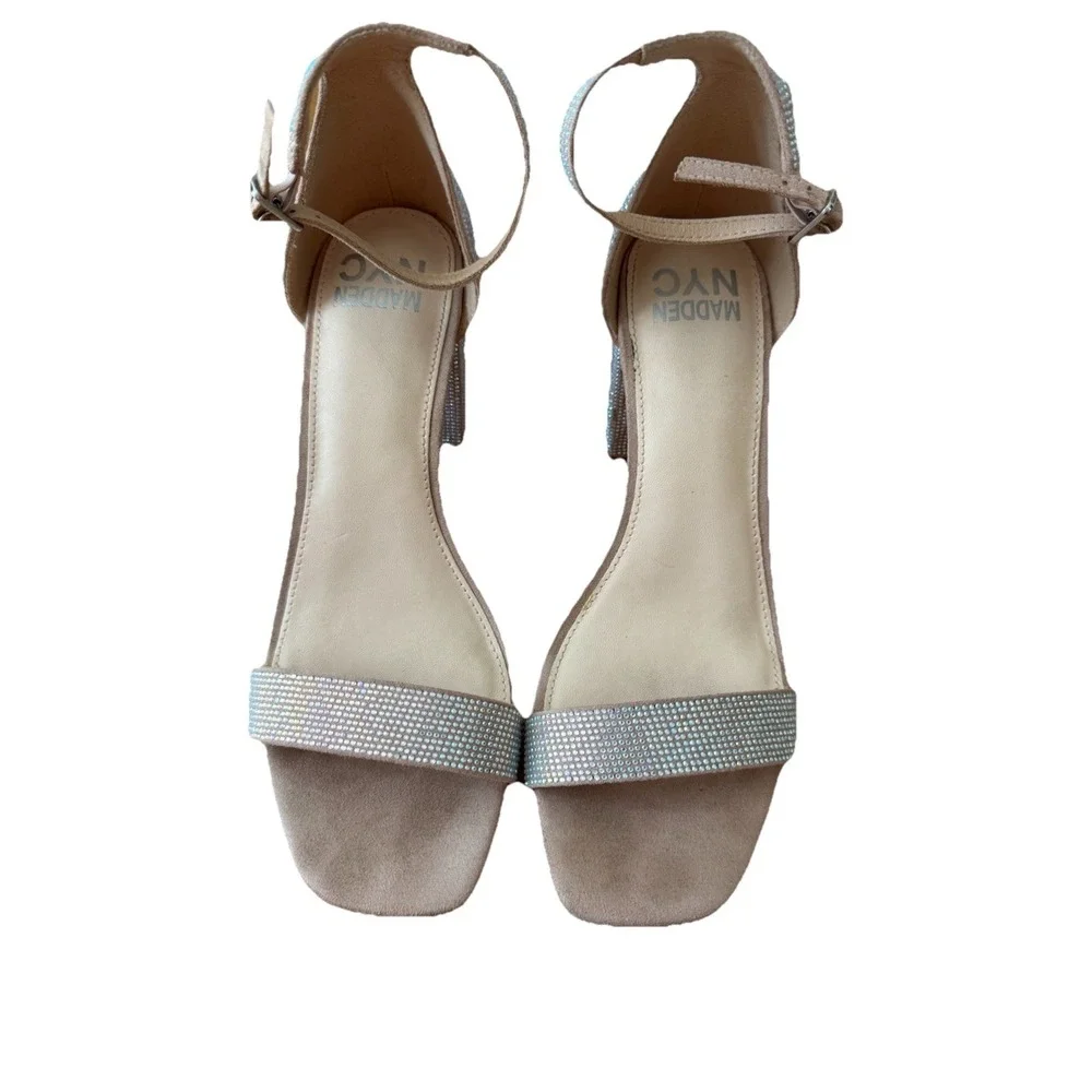 Madden NYC Rhinestone Sandals Block Heel Iridescent Silver Dressy‎ Size 8